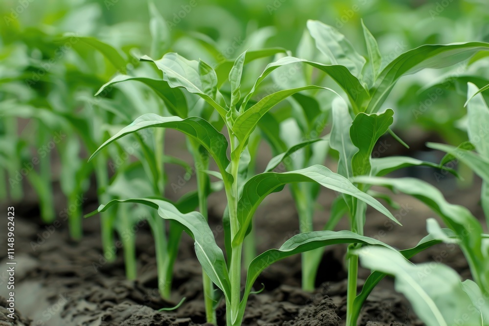 Healthy green plants growing in vibrant rows under natural sunlight Healthy green plants growing in vibrant rows under natural sunlight