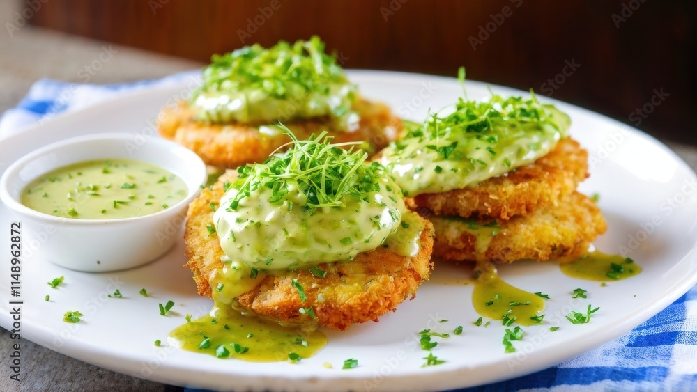 Green tomatoes fried in cheese breadcrumbs until crisp, served with hot Remoulade sauce. Green tomatoes fried in cheese breadcrumbs until crisp, served with hot Remoulade sauce.