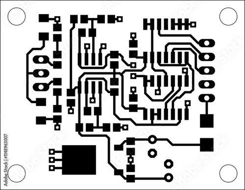 Tracing conductors of printed circuit board
of electronic device. Vector engineering 
drawing of pcb design on white sheet of paper. 
Electric background.
Computer technic cad project.