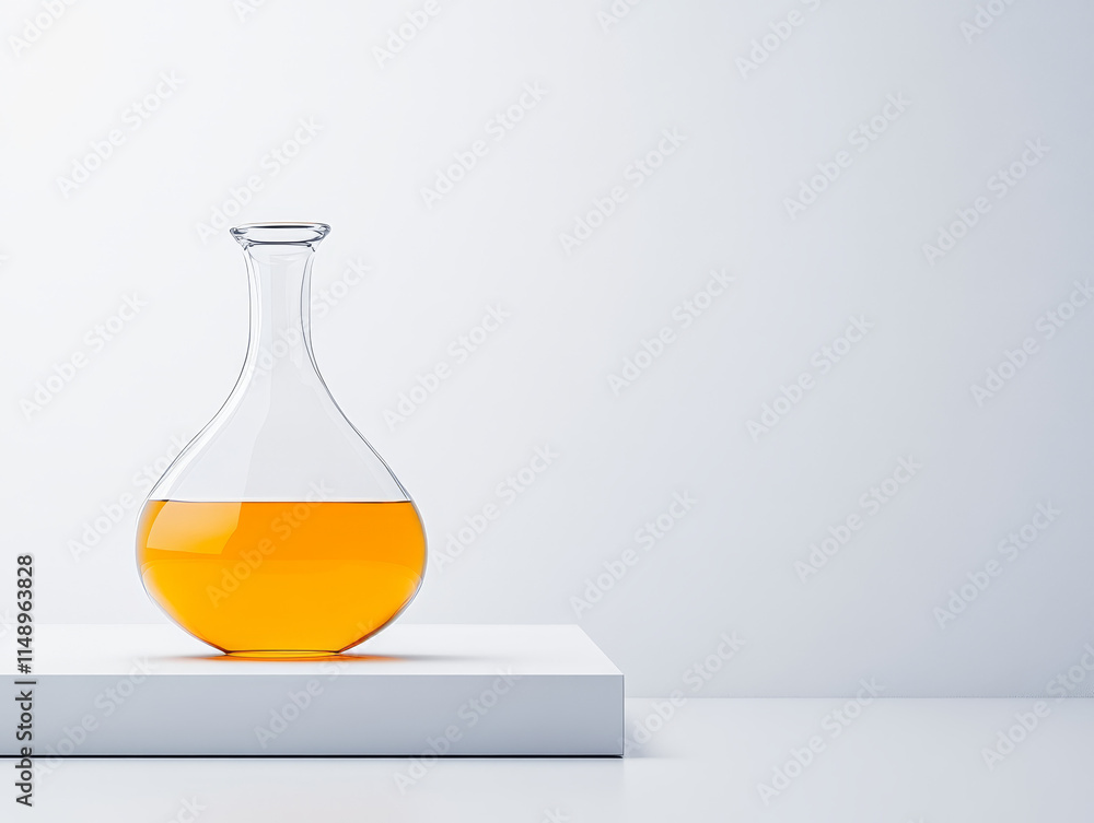 A glass bottle showcases golden kombucha with condensation on a clean white surface A glass bottle showcases golden kombucha with condensation on a clean white surface