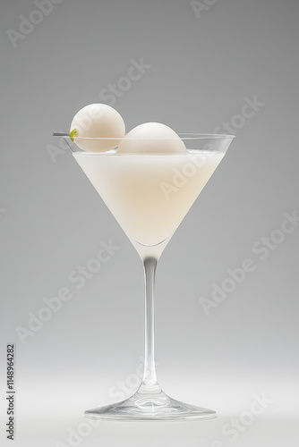Enjoy a minimalist lychee martini garnished with a refreshing lime twist and lychee fruit
