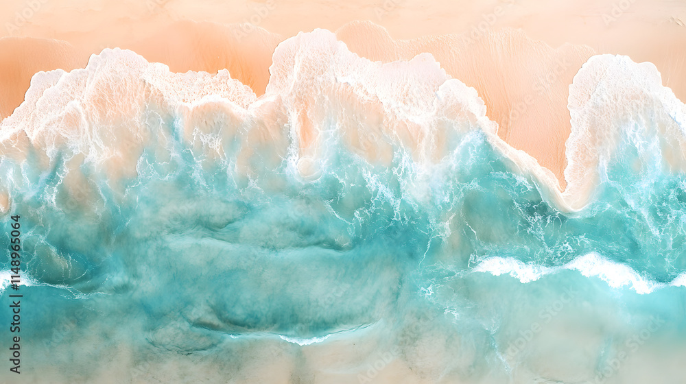 Fototapeta premium Serene Ocean Wave: Turquoise Blue Water on Sandy Tropical Beach