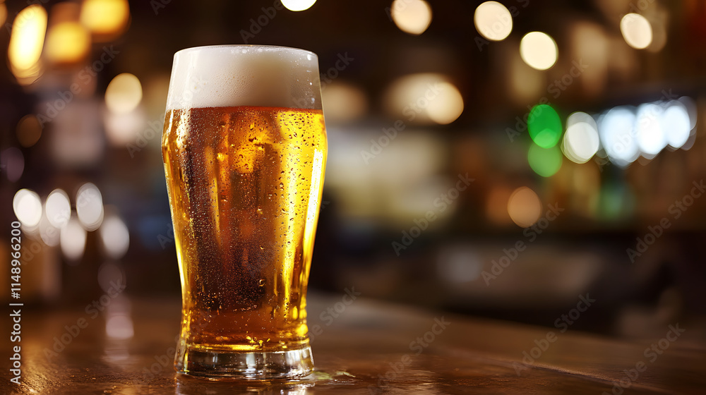 Stylish Street Bar with Bokeh Lighting: Beer and Casual Dining Stylish Street Bar with Bokeh Lighting: Beer and Casual Dining