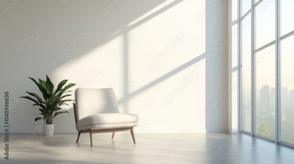 Fototapeta premium Modern minimalist room with a clean, elegant layout. Featuring neutral tones and simple decor