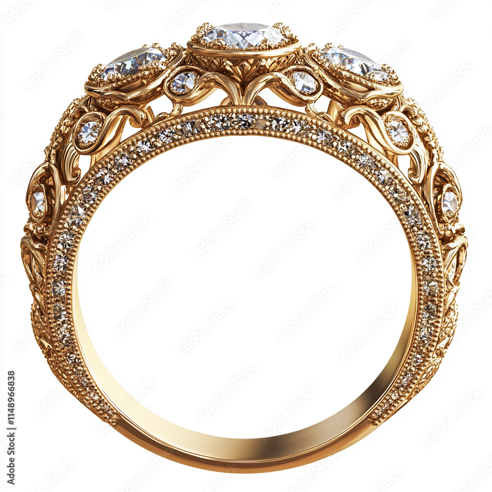 Ornate Wedding Ring with Intricate Details - Photo Cutout on a White Background Ornate Wedding Ring with Intricate Details - Photo Cutout on a White Background