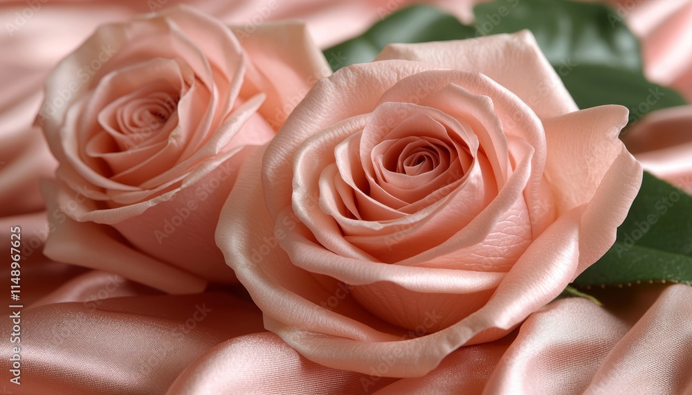 Two Peach Roses Resting on Soft Pink Silk Two Peach Roses Resting on Soft Pink Silk