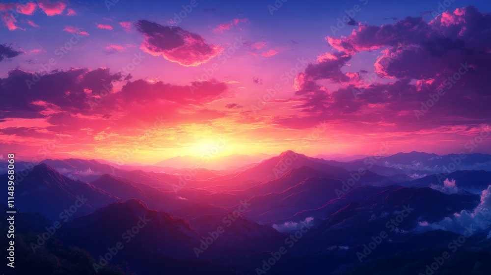 Fototapeta premium Breathtaking Sunset Over Mountain Range in Vibrant Colors