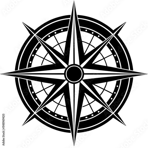 Traditional Compass Rose Vector in Black and White