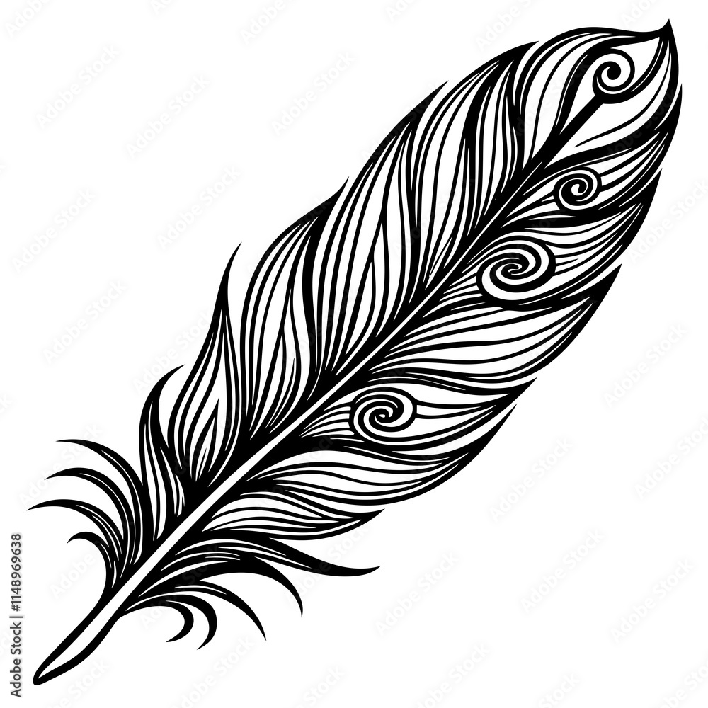 Intricate Detailed Feather with Flowing Lines Design Intricate Detailed Feather with Flowing Lines Design