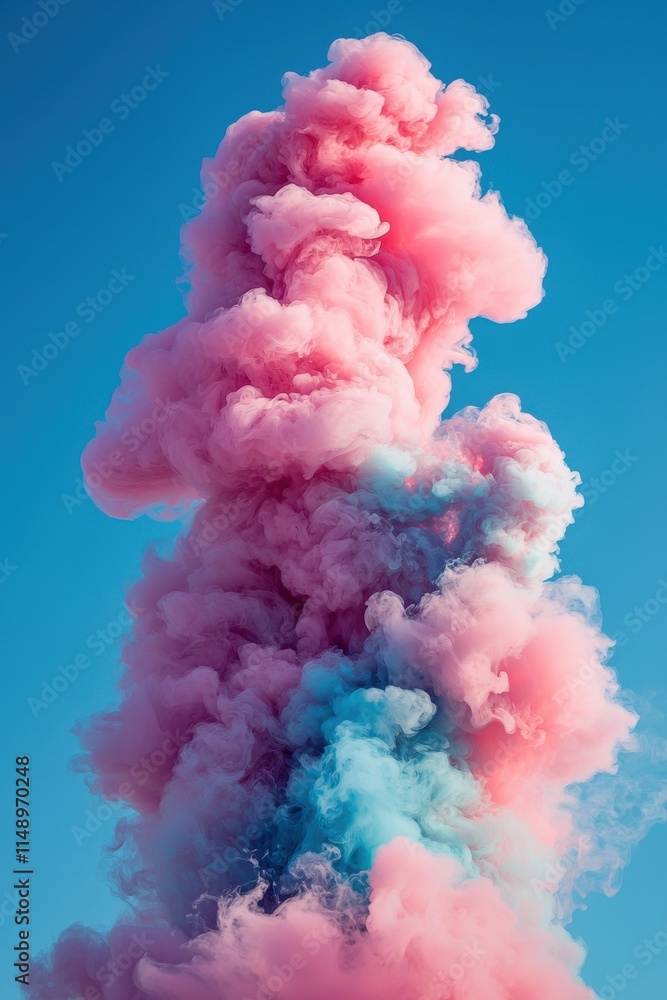 Fototapeta premium Vibrant swirl of pink and blue smoke clouds on a pastel background