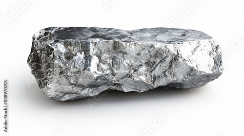 Realistic display of a slab of platinum ore with a smooth, silvery surface and subtle metallic sheen on a white background