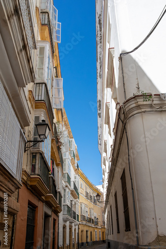 Walking through Cadiz, one of oldest cities and ports in Europe on Atlantic Ocean in southern Spain in Andalusia, tourists destination #1148970281