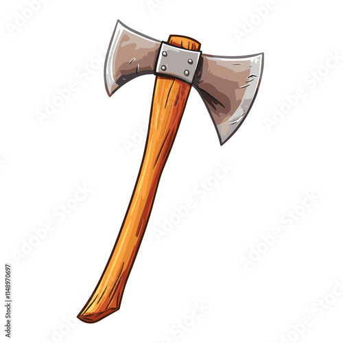 An axe with a wooden handle Vector illustration on a  white background