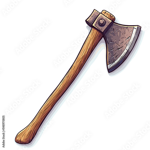 An axe with a wooden handle Vector illustration on a  white background