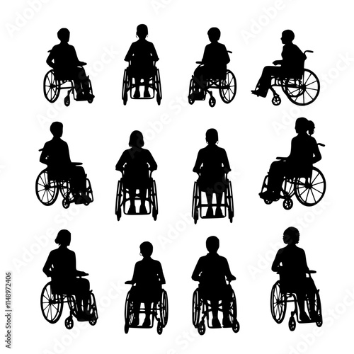 Various woman silhouette in a wheelchair in vector format