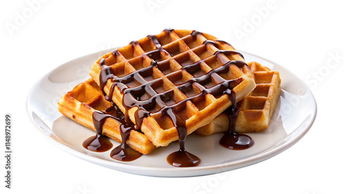 waffles with chocolate syrup isolated on transparent background