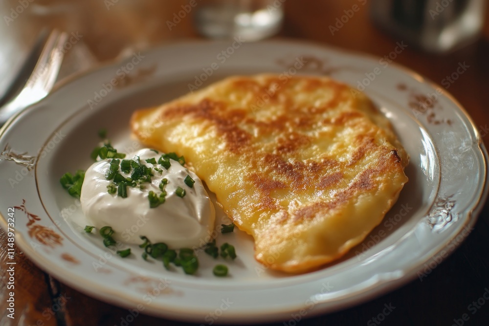 Golden Potato Pancake with Sour Cream Golden Potato Pancake with Sour Cream
