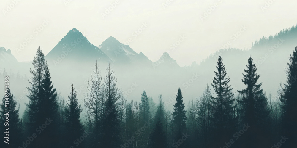 Misty Mountain Landscape featuring a beautiful Evergreen Forest filled with wonder and peace Misty Mountain Landscape featuring a beautiful Evergreen Forest filled with wonder and peace