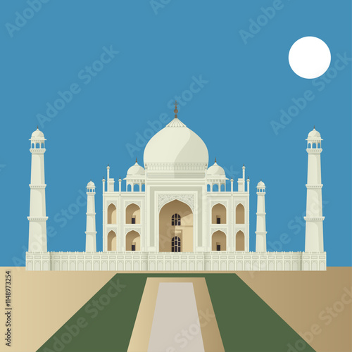 Taj Mahal -  an Ivory-White Marble Mausoleum in Agra - Stock Illustration