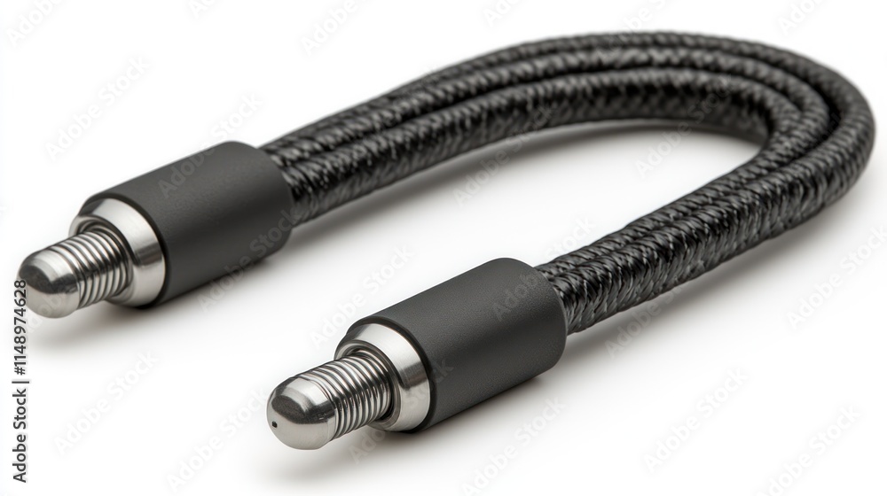 U-shaped braided hose with threaded ends and rubber fittings. U-shaped braided hose with threaded ends and rubber fittings.