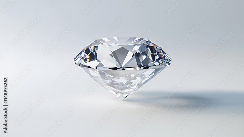Realistic close-up of a natural diamond with its clear, sparkling facets and high brilliance on a white background Realistic close-up of a natural diamond with its clear, sparkling facets and high brilliance on a white background
