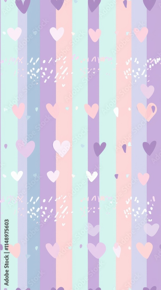 Pastel hearts pattern in geometric stripes creating a soft and whimsical design Pastel hearts pattern in geometric stripes creating a soft and whimsical design