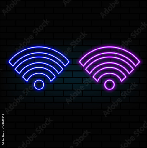 Neon wifi sign, vector illustration.