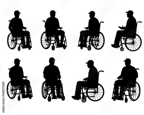 Various men silhouette in a wheelchair in vector format