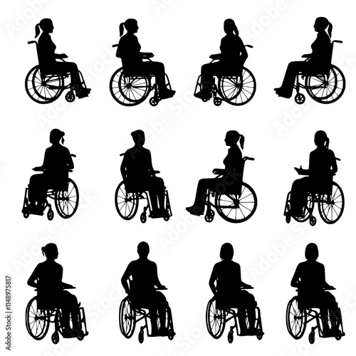 Various woman silhouette in a wheelchair in vector format