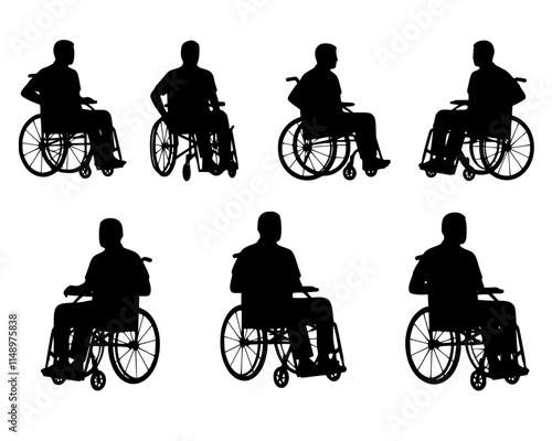 Various men silhouette in a wheelchair in vector format