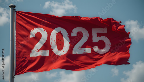 red flag with 2025 written on it photo