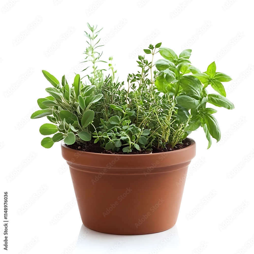 pot of herbs isolated on white background pot of herbs isolated on white background