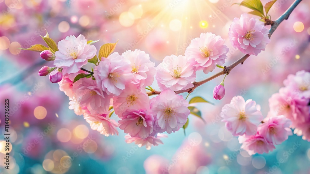 Dreamy Double Exposure: Soft Pink Sakura Blossoms and Gentle Light Dreamy Double Exposure: Soft Pink Sakura Blossoms and Gentle Light