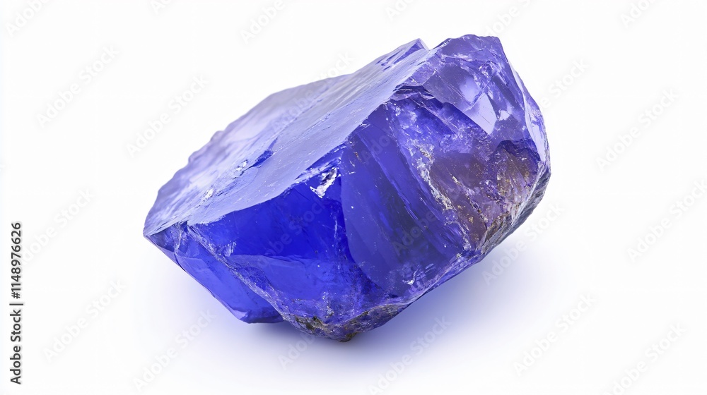 Realistic arrangement of a natural tanzanite with its vibrant violet-blue color and smooth, faceted surface on a white background Realistic arrangement of a natural tanzanite with its vibrant violet-blue color and smooth, faceted surface on a white background
