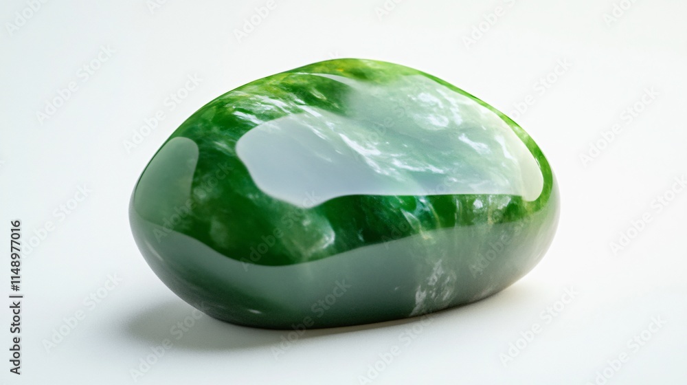 ealistic close-up of a natural jadeite jade with its rich green color and smooth, polished surface on a white background ealistic close-up of a natural jadeite jade with its rich green color and smooth, polished surface on a white background