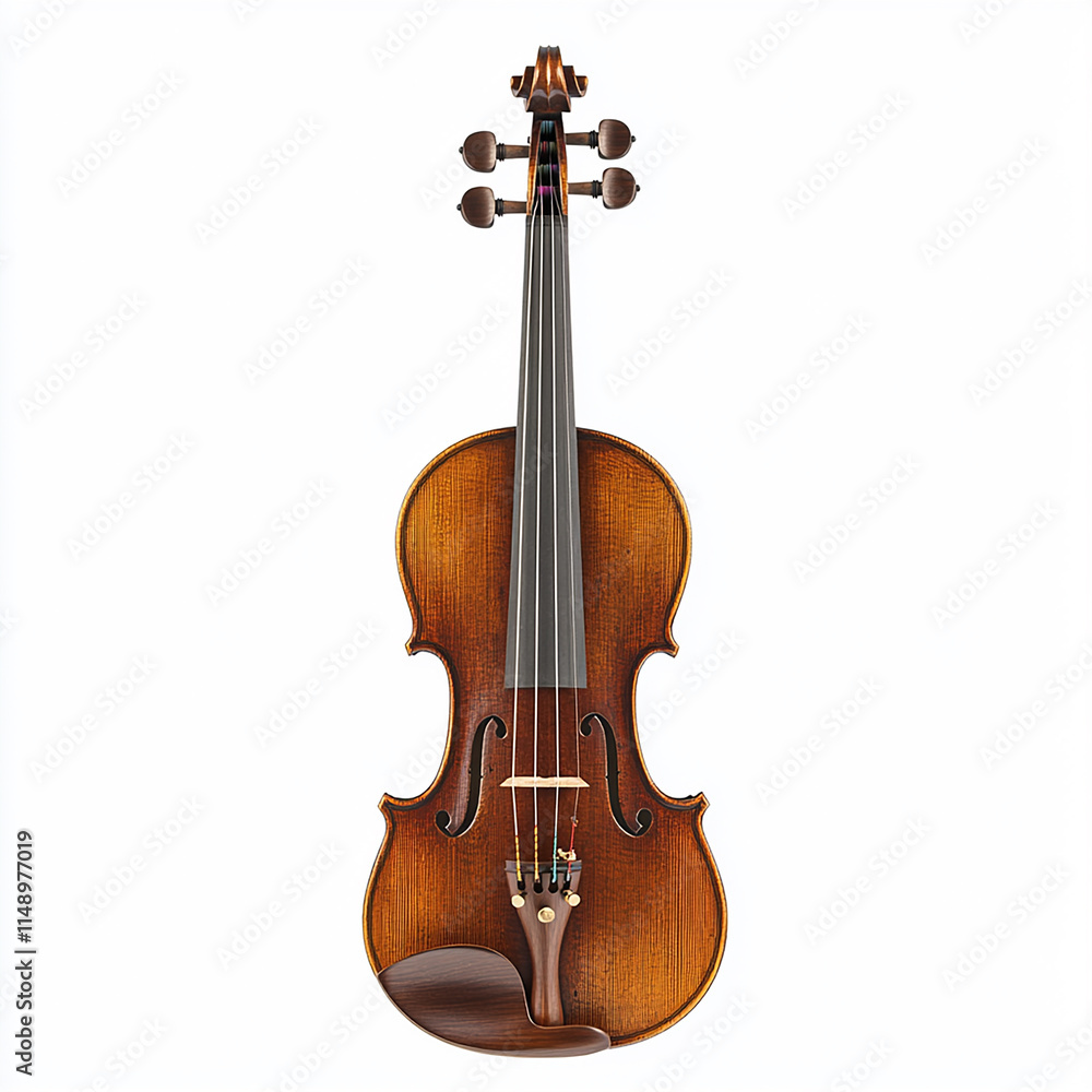 Fototapeta premium Classic Violin and Bow with Polished Wood Finish - Photo Cutout on a White Background