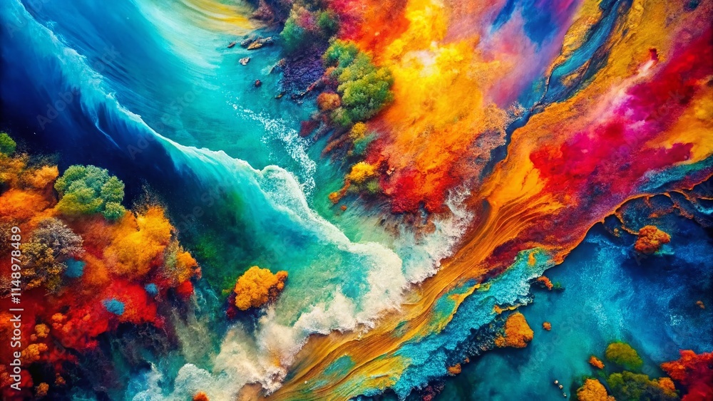 Drone Aerial Abstract Acrylic Painting, Bold Colors, Vivid Strokes, High Resolution Art Drone Aerial Abstract Acrylic Painting, Bold Colors, Vivid Strokes, High Resolution Art