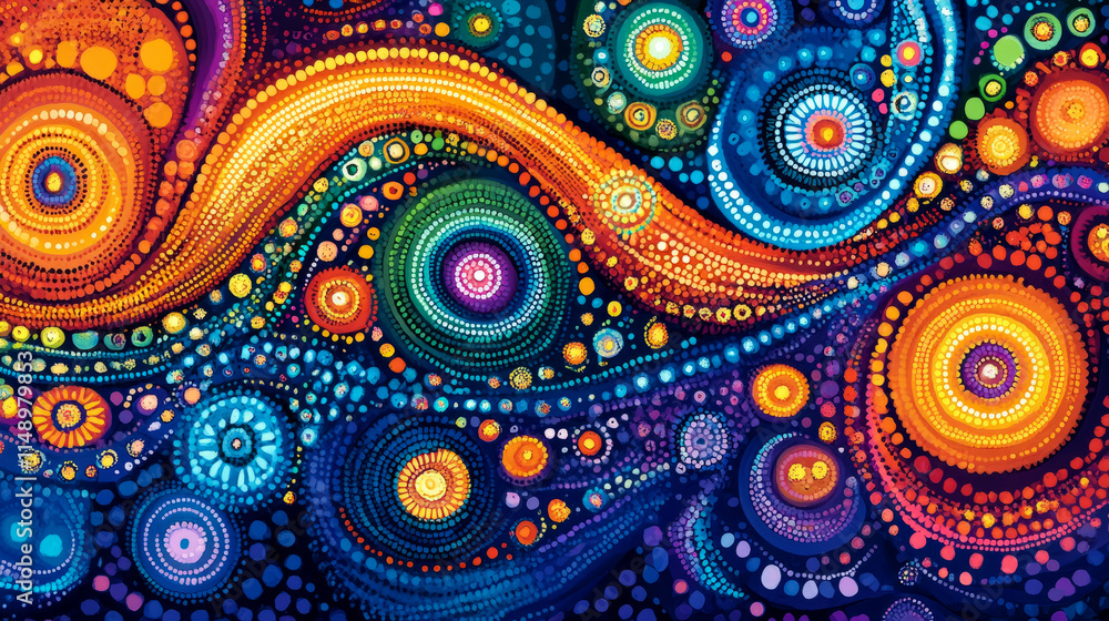Vibrant abstract art with colorful circular patterns and waves Vibrant abstract art with colorful circular patterns and waves