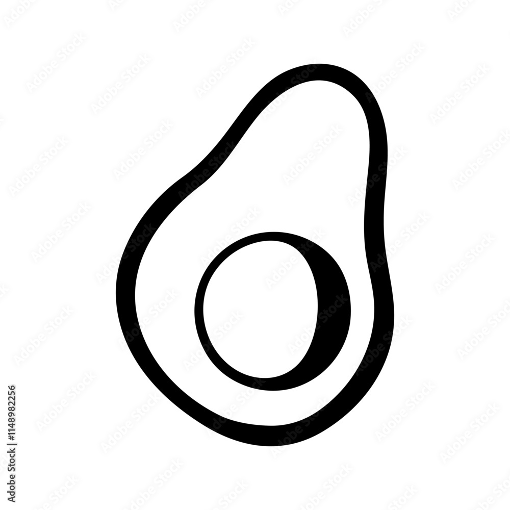 Summer half of avocado without seed. Hand drawn doodle fruit illustration. Summer half of avocado without seed. Hand drawn doodle fruit illustration.
