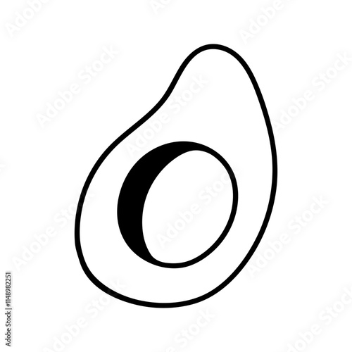Summer half of avocado without seed. Hand drawn doodle fruit illustration.
