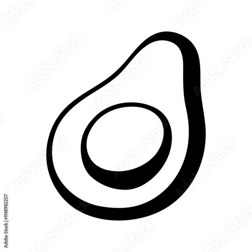 Summer half of avocado without seed. Hand drawn doodle fruit illustration.
