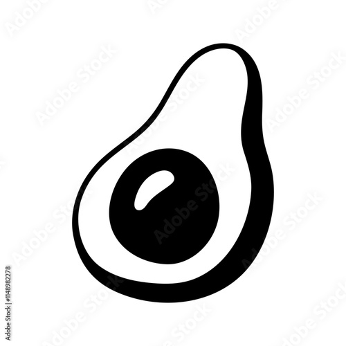 Summer green half of avocado with seed. Hand drawn doodle fruit illustration.