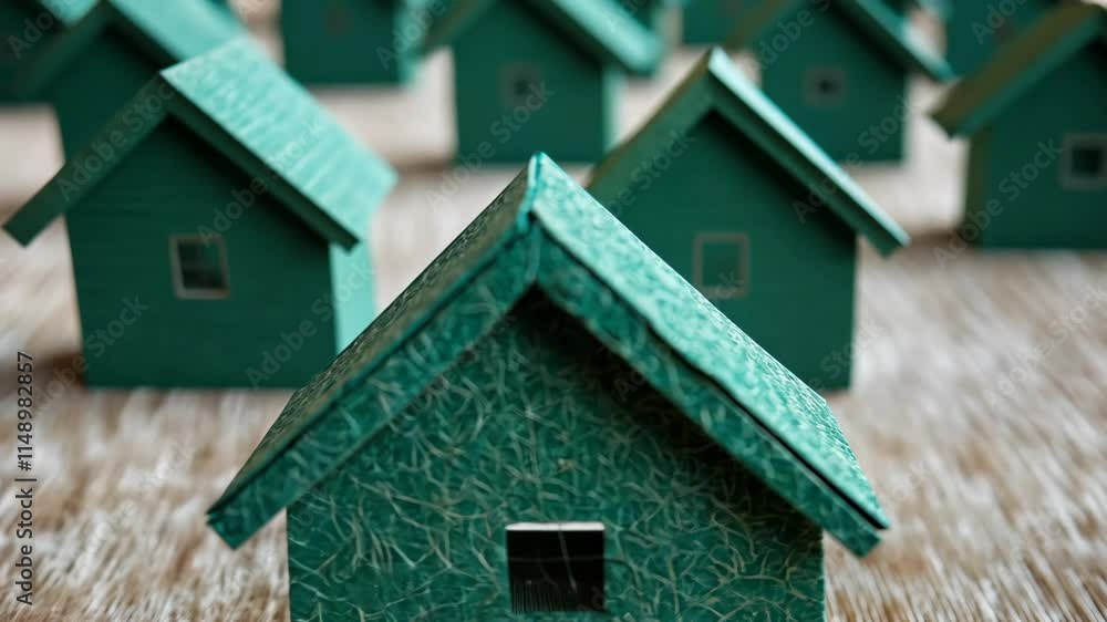 Small green houses arranged on a textured surface illustrating real estate themes and investment opportunities Small green houses arranged on a textured surface illustrating real estate themes and investment opportunities