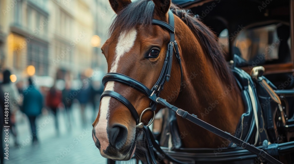 Obraz premium Majestic Horse in a City Carriage