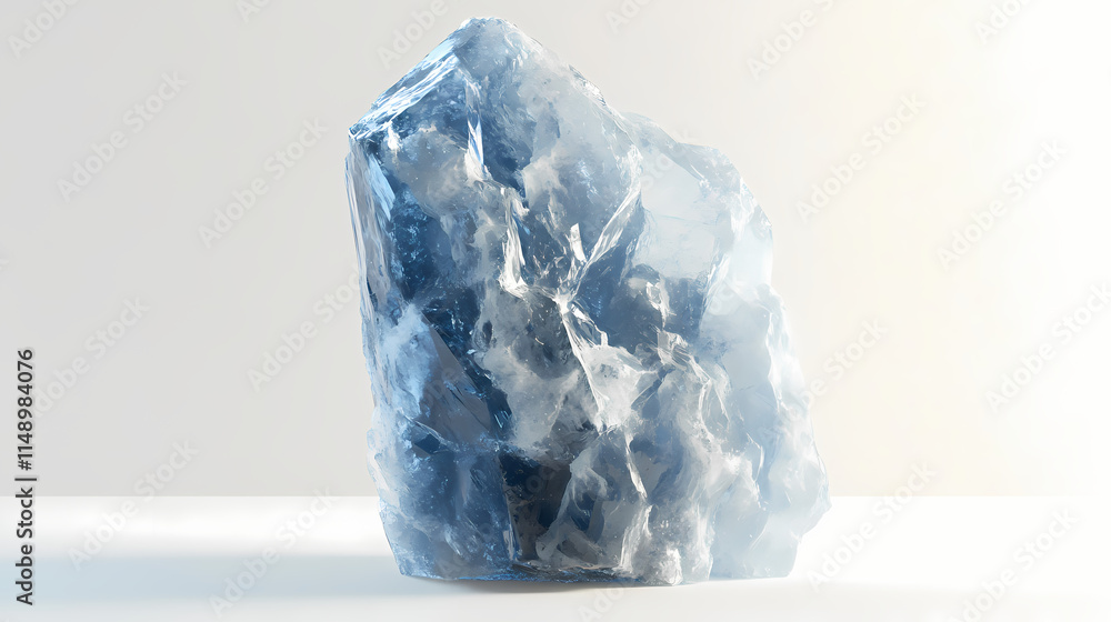 Large raw blue celestite crystal standing on white background. Celestine. Illustration Large raw blue celestite crystal standing on white background. Celestine. Illustration