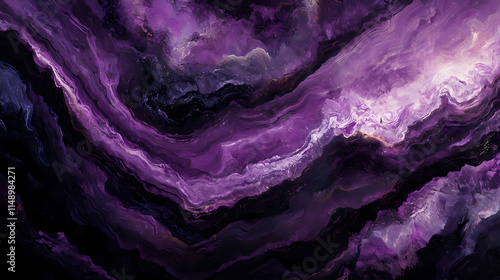 Onyx panorama: dark, enigmatic, black-purple, distant cliffs, hidden wonders. Celestine. Illustration photo