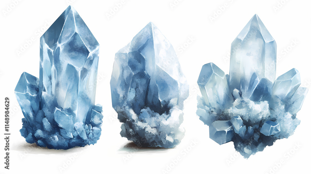 Fototapeta premium Raw celestite, light blue. Celestine. Illustration