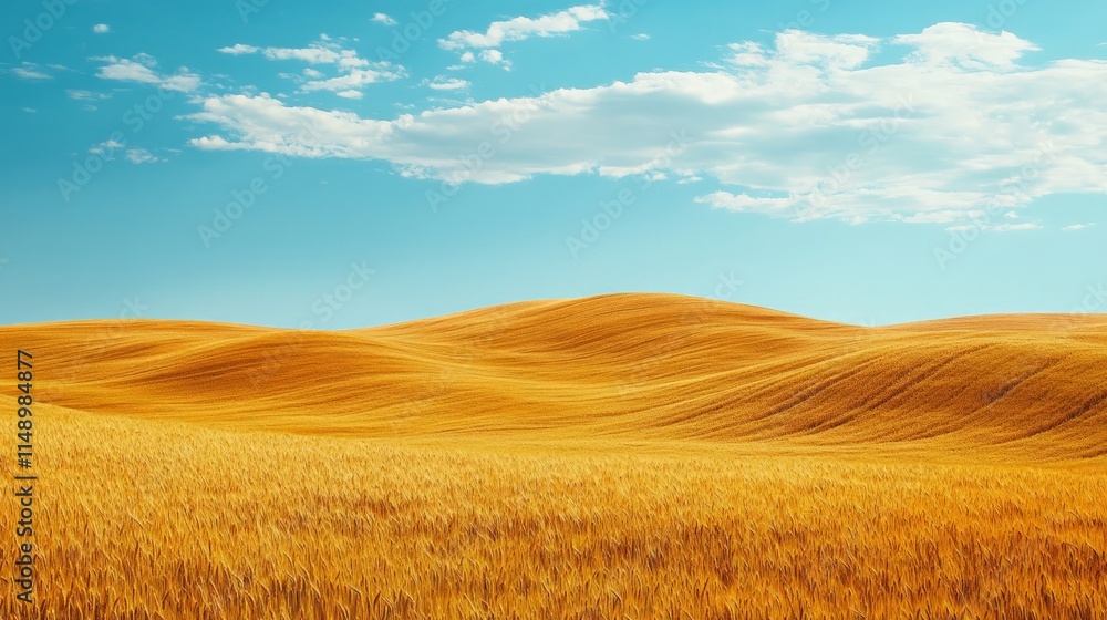 Golden Wheat Field under Bright Blue Sky with Soft Clouds Golden Wheat Field under Bright Blue Sky with Soft Clouds
