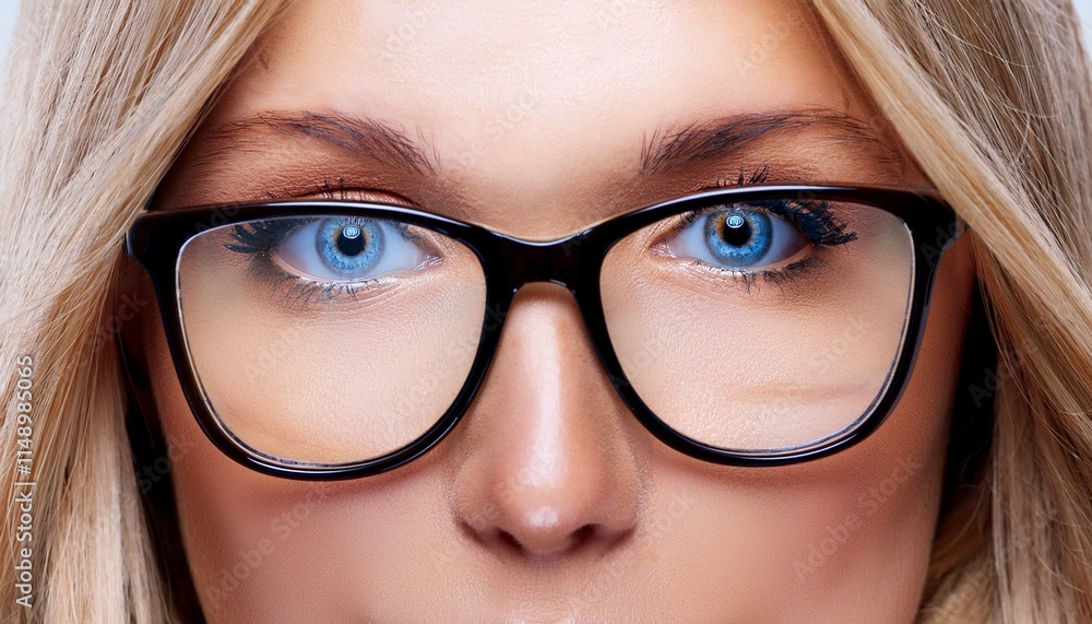 detail of beautiful blue eyes, wearing narrow glasses, AI generated detail of beautiful blue eyes, wearing narrow glasses, AI generated