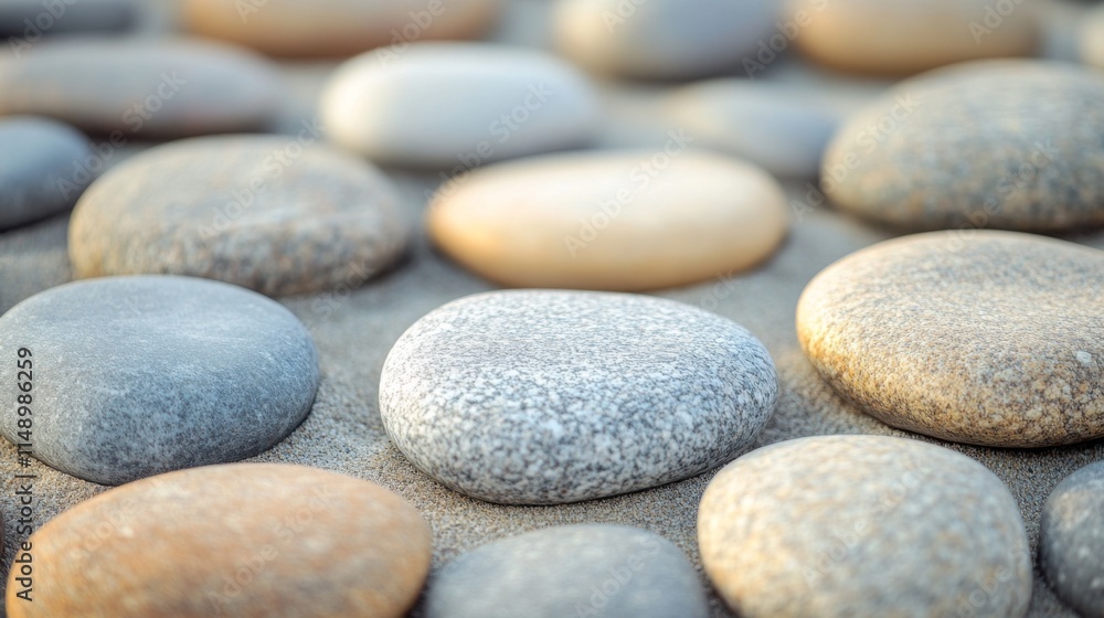 Smooth Gray and Beige Stones on Sand Smooth Gray and Beige Stones on Sand